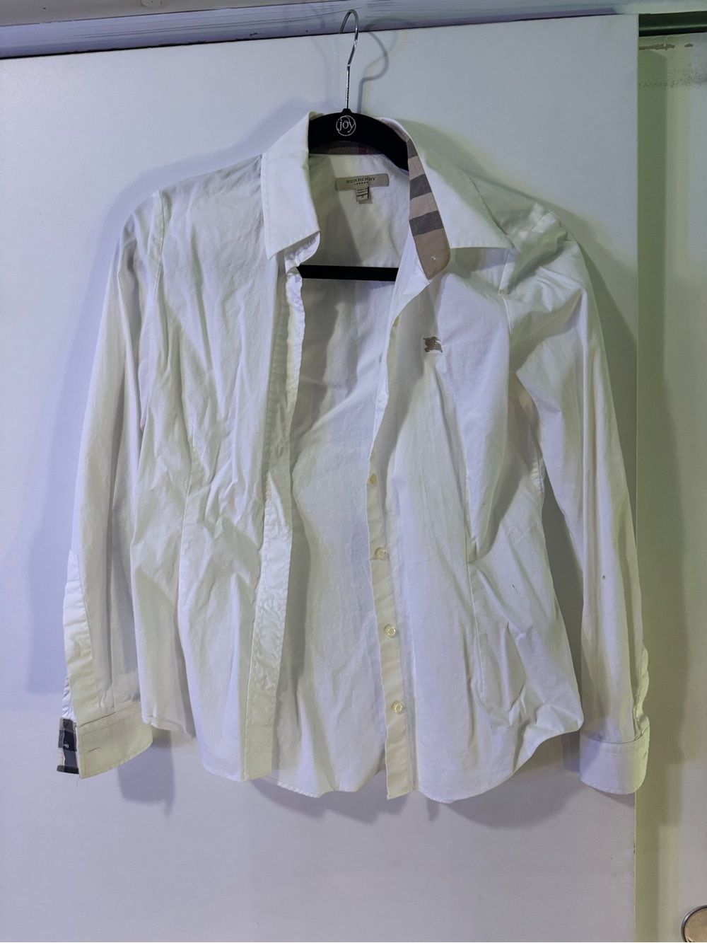 Burberry Women’s White Button-Up Shirt with Embroidered Logo